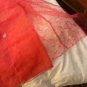 Set of 9 Organza Swirl 85" Square Table Overlays in Coral~Prestige Linens